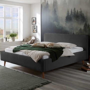 Tweepersoonsbed Madras 160x200cm ribfluweel - antraciet
