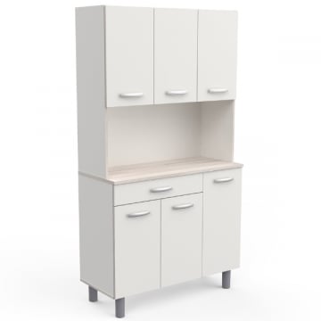 Tweede kans Buffetkast Pavel 185cm hoog - mat wit/acacia met werkblad
