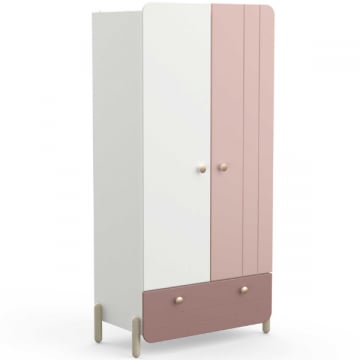 Kleerkast Janne 2 draaideuren, 1 kledingroede, 1 legplank en 1 lade-mat roze/mat wit