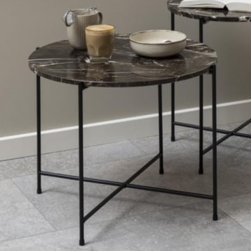 Bijzettafel Avila Ø52 cm - bruin marmer/zwart