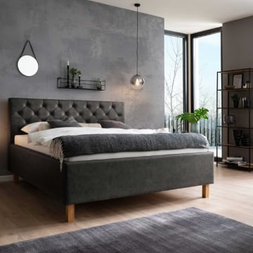 Bed San Marino 180x200cm met opbergruimte kunstleer - antraciet/eik