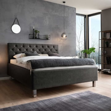 Bed San Marino 160x200cm met opbergruimte kunstleer - antraciet/chroom