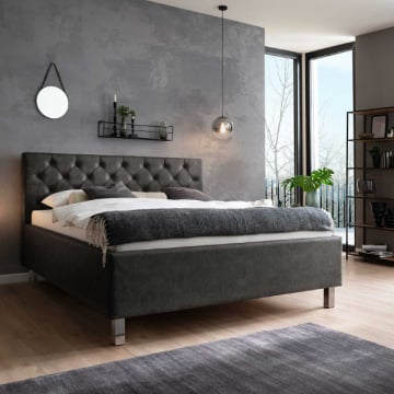 Bed San Marino 180x200cm met opbergruimte kunstleer - antraciet/chroom