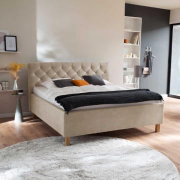 Bed San Marino 180x200cm met opbergruimte kunstleer - beige/eik