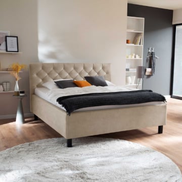 Bed San Marino 160x200cm met opbergruimte kunstleer - beige/zwart