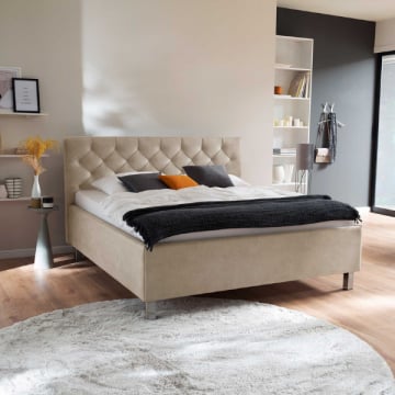 Bed San Marino 180x200cm met opbergruimte kunstleer - beige/chroom