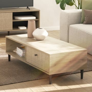 Salontafel Sayuri 1 lade en 1 open vak-Kronberg eik/wicker