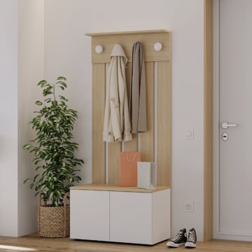 Vestiaire Dorothy 4 haken, 2 draaideuren en 2 legplanken-wit/lichte eik