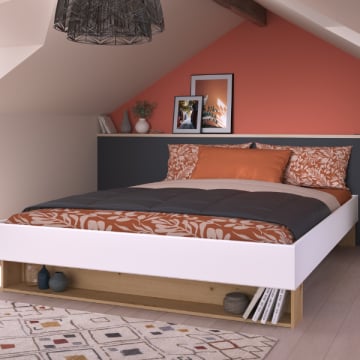 Tweepersoonsbed Stamp | 206 x 163,8 x 37,7 cm | Artisan Oak White