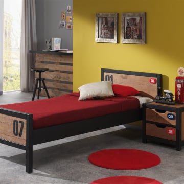 Bed 90x200 cm en nachtkastje Alex-massief dennenhout