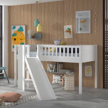 Halfhoogslaper Scott met glijbaan - 208x204x114 cm - Wit