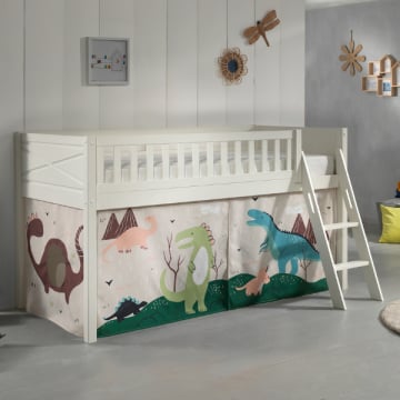 Halfhoogslaper Scottie 90x200 cm met dino-speelgordijn-wit