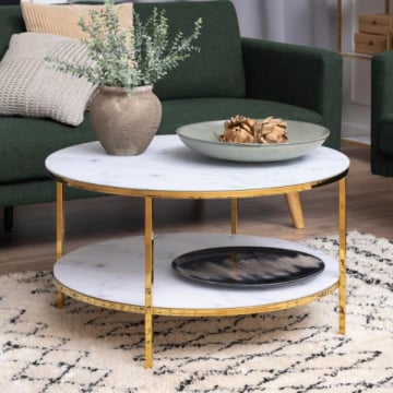 Ronde Salontafel Alisma - Wit Marmer en Goud Stalen Onderstel (Ø80x45cm)