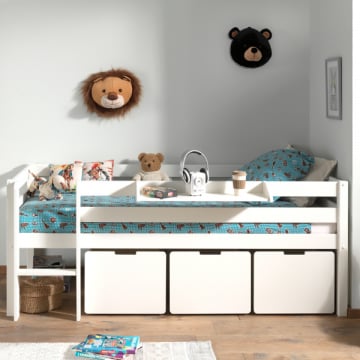 Halfhoogslaper Pip 90x200 cm met 3 lades en 1 hangplank-wit