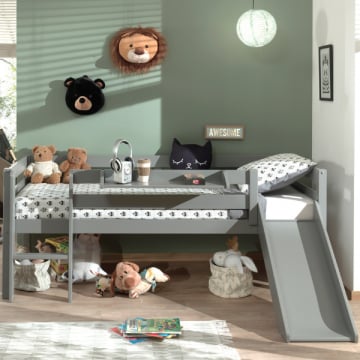 Halfhoogslaper Pip 90x200 cm met glijbaan en 1 hangplank-grijs