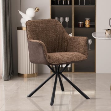Bouclé Stoel Lucie Bruine PU Rug | Metalen Poten | H82,5 x B62 x D63 cm
