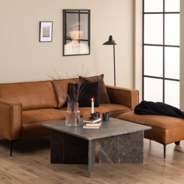 Marron gelakte marmeren vierkante salontafel, 90x90x42cm