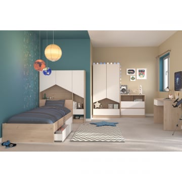 Kinderkamer Shelby 1- eik/wit
