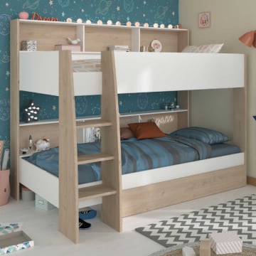 Stapelbed Shelby 90x200 cm met opberglade- eik/wit