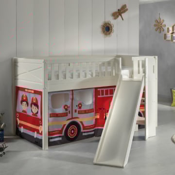 Hoogslaper met glijbaan Scott - 208x204x114 cm - Brandweer/wit 