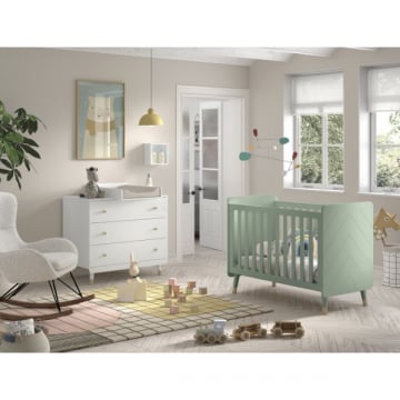 Babykamerset Billy - Babybed, commode & verversplank - Groen/wit 