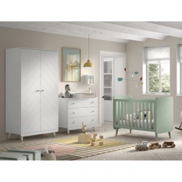 Babykamerset Billy - Tweedeurskast, commode, verversplank & babybed - Groen/wit 