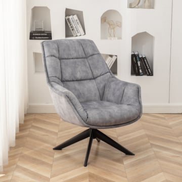 Loungestoel Volter - 98x80x98 cm - Grijs/PU-kunstleer