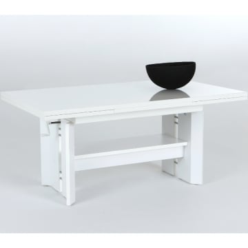 Salontafel Darian 110/180x68x50/60 cm-Hoogglans wit/wit