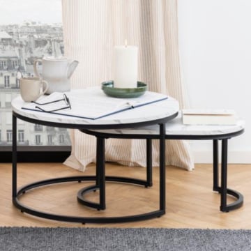 Salontafelset Spiro - 2-delig - marmerdecor/zwart