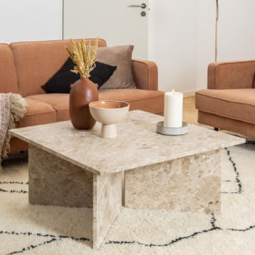 Salontafel Vega - 90x90x42 cm - bruin marmer