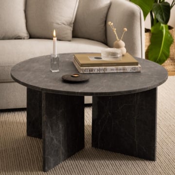 Salontafel Vega - Ø90x42 cm - donkerbruin marmer