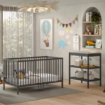 Peuterkamer Dino: peuterbed 70x140cm en verzorgingstafel - antraciet dennenhout