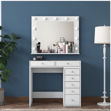Make-uptafel met spiegel Maxima - 45x90x80 cm - MDF/wit 