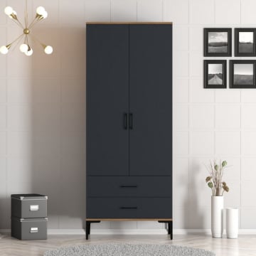 Kledingkast Khalida - 201,40x80x47,5 cm - Antraciet/walnoot