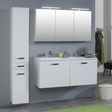 Badkamer Bobbi: kolomkast, wastafelmeubel, spiegelkast - hoogglans wit