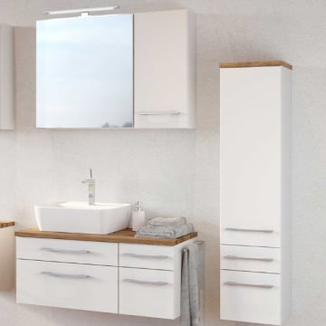 Badkamer Dasa: hangkastje, spiegelkast, wastafelmeubel, kolomkast - wit