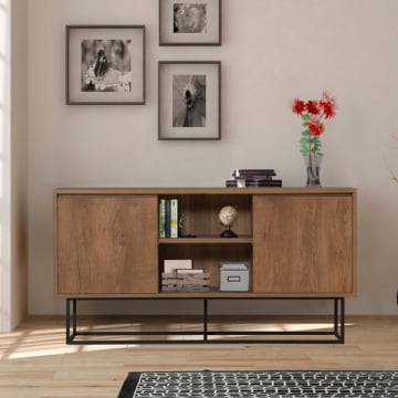 Saffier Console | 18 mm dik | Metalen poten | Notenhout Zwart
