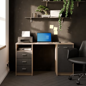 Bureau Mao - 48,40x132,20x76,90 cm - Zwart/Kronberg eik 