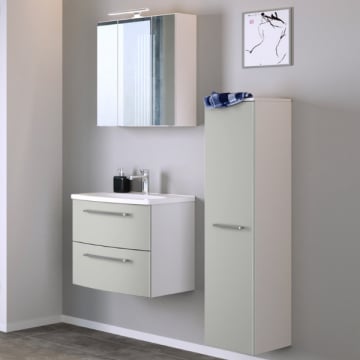 Badkamer Gene: spiegelkast, wastafelmeubel, kolomkast - wit/lichtgrijs