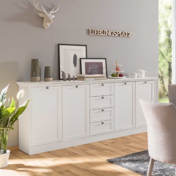 Dressoir Landwood 200cm 4 deuren & lades - wit