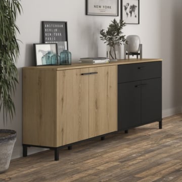 Dressoir Tando 180cm industrieel - eik/zwart