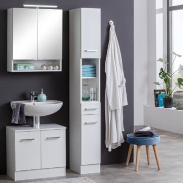 Badkamer Ricca: spiegelkast, wastafelonderkast, kolomkast - wit