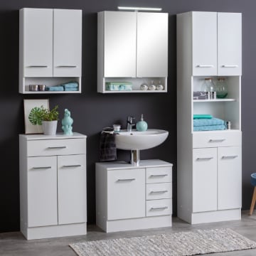 Badkamer Ricca: hangkast, badkamerkast, spiegelkast, wastafelonderkast, kolomkast - wit