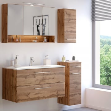 Badkamer Sefa: spiegelkast, wastafelmeubel, hangkastjes - eikdecor