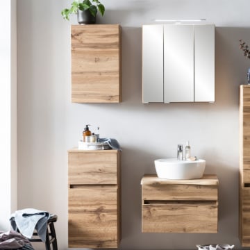 Badkamer Vikas: hangkastjes, spiegelkast, wastafelmeubel - eikdecor