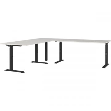 Hoekbureau Cornel - 240x220x91cm - verstelbaar - lichtgrijs/zwart