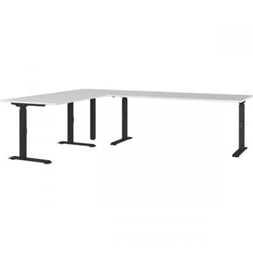 Hoekbureau Cornel - 260x200x91cm - verstelbaar - lichtgrijs/zwart