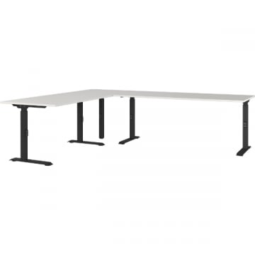 Hoekbureau Cornel - 260x220x91cm - verstelbaar - lichtgrijs/zwart
