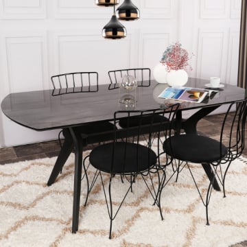 Vella Eettafel | 180 cm Breedte | 100% MDF | Plastic Poten | Zwart