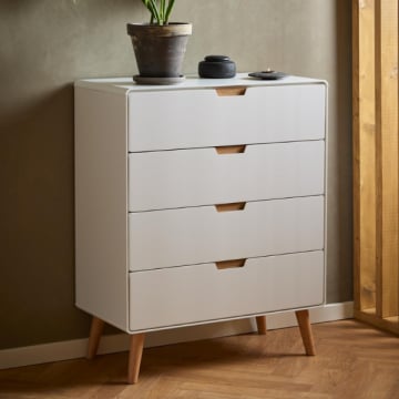 Ladekast Lowell - 4 lades - wit/eikenhout
